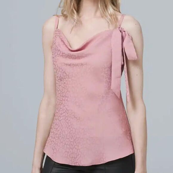 White House Black Market Bow-Accent Leopard Cami Career blouse Top Rose Medium - Picture 1 of 3